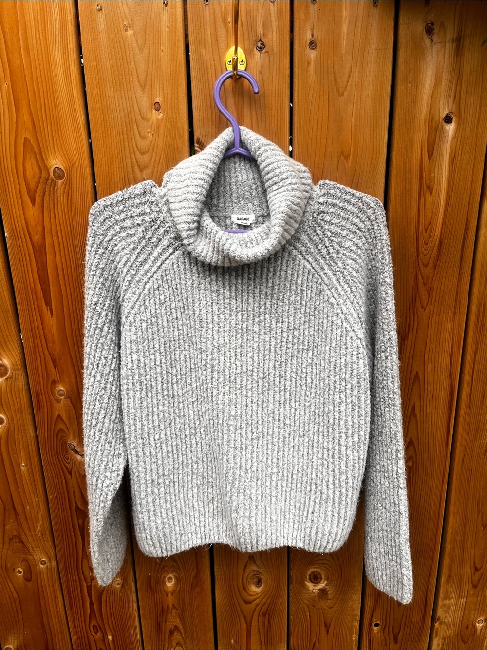 Garage Light Gray Ribbed Cowl Neck Sweater